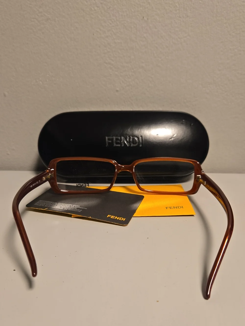 Fendi Women's Rectangular Amber Brown Optical Glasses
